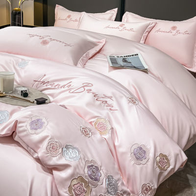 A类夏季轻奢天丝四件套双面冰丝裸睡床单被套床上用品高级感纯色4