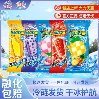 伊利冰工厂炫菠萝雪泥雪糕组合冰片蜜桃山楂清爽棒冰蓝莓整箱40