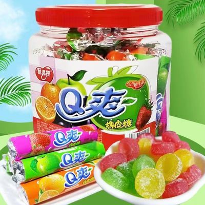 Q爽橡皮糖糖果罐装8090长条水果怀旧果汁80软糖90童年零食