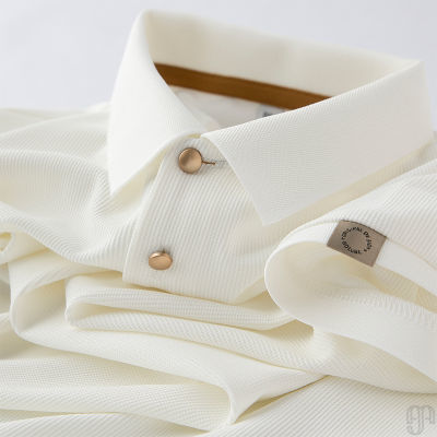 不一样的品质~冰丝光珠地白色POLO衫男短袖修身高端欧货t恤