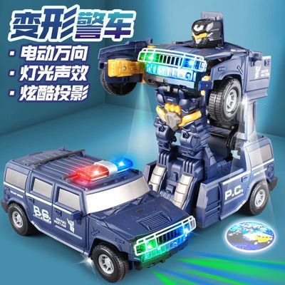 儿童电动悍马警车变形金刚机器人玩具车特技旋转行驶男孩益智汽车