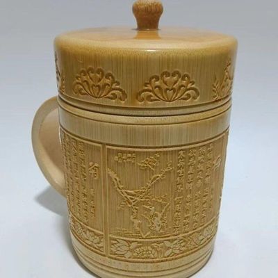 竹制茶杯喝水杯家用竹杯子茶杯竹子茶杯原生态竹筒茶杯有盖.