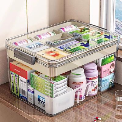 药箱家庭装医药家用药品双层透明容量大号分类塑料儿童药物收纳盒