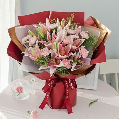 百合玫瑰康乃馨洋桔梗向日葵花材组合花束送妈妈女友生日礼物鲜花