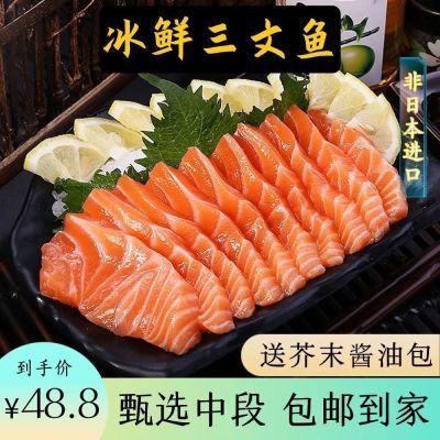 冰鲜生吃整条三文鱼日料寿司生鱼片刺身新鲜海鲜日式中段料理即食