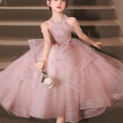 女童公主裙高端粉色生日礼服轻奢小众高级感儿童主持人钢琴演出服