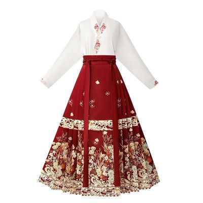 新中式国风套装一整套女2024新款汉服上衣女气质红色马面裙两件套