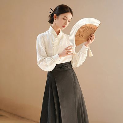 新中式国风白色衬衫女2024年春装新款日常气质汉服马面裙两件套装