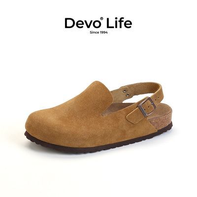 Devo软木鞋女包头休闲搭扣复古时尚半包外穿凉鞋潮一脚蹬