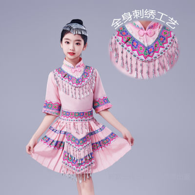 广西壮族三月三新款儿童服装少数民族彝族演出服苗族女童舞蹈表演