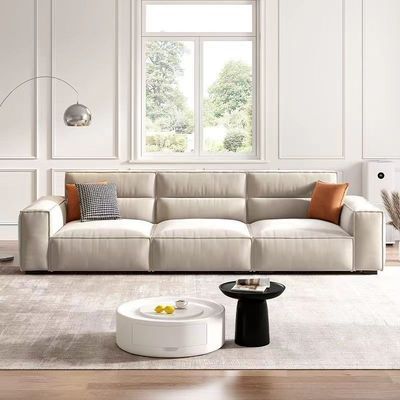 意式奶油风科技布艺沙发小户型客厅现代简约高靠背直排豆腐块沙发