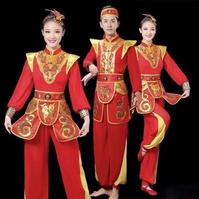新款打鼓服演出服中国风成人腰鼓水鼓舞锣鼓队舞蹈服红色长袖喜庆