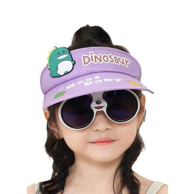 儿童防晒帽子夏季女童带墨镜遮脸空顶帽宝宝紫外线太阳帽男童遮阳