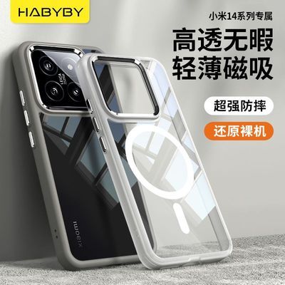 HABYBY小米14透明手机壳创意金属镜头保护套透明不发黄气