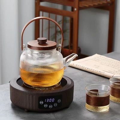 加厚高硼硅玻璃胡桃木提梁壶蒸煮一体煮茶器耐高温家用茶具套装