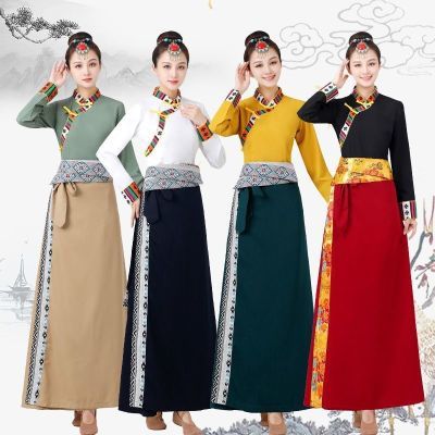 2024新款女藏族舞蹈演出服装藏式半身裙锅庄舞裹裙博拉贵族藏