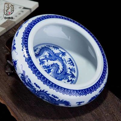 景德镇中式陶瓷烟灰缸家用养花龙纹青花瓷笔洗多功能收纳缸