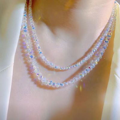 双层水晶项链女款妈妈编织锁骨链小众简约大气饰品珠链定制时尚