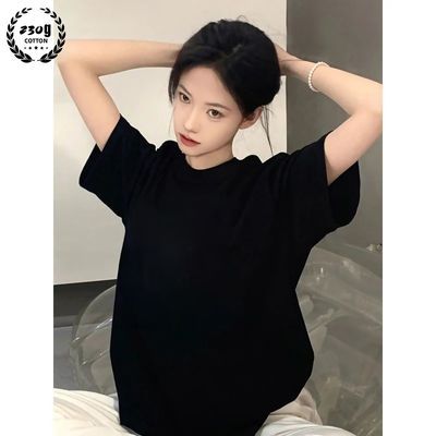 春夏季260克重磅纯棉t恤宽松圆领短袖男女生简约港风百搭打底外穿