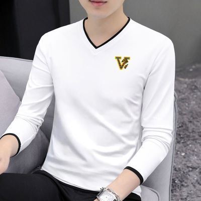 【95%棉质量款】男士V领长袖T恤春秋季韩版打底衫青年男装上
