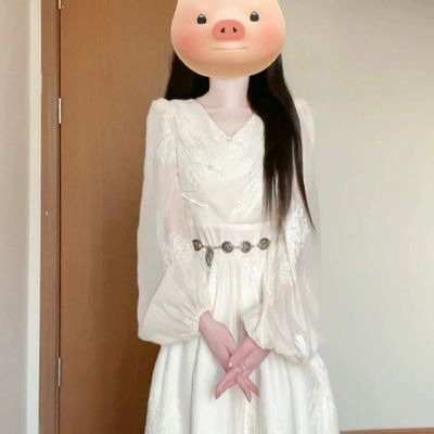新中式国风白色盘扣连衣裙高级感超好看气质泡泡袖雪纺裙子春绝美