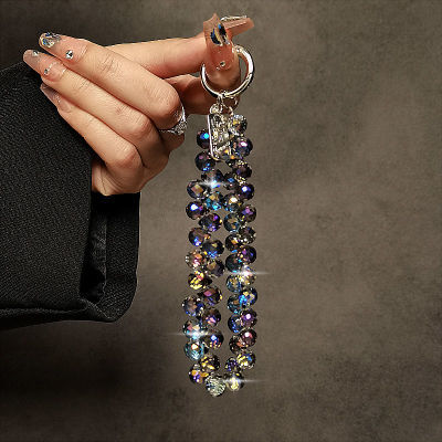 奢华高级感水晶珠子手提链手腕短挂绳带夹片手机壳钥匙扣包包挂件