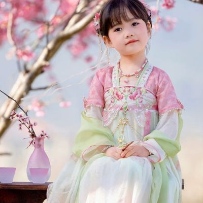 新款汉服女童春秋儿童古风超仙2024小女孩中国古装唐装连衣裙