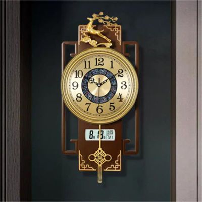 网红新中式客厅静音钟表古典创意时钟个性家用卧室石英钟中国风