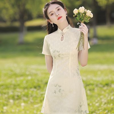 旗袍短款2024年夏季新款新式改良小清新中国风文艺少女日常蕾丝女
