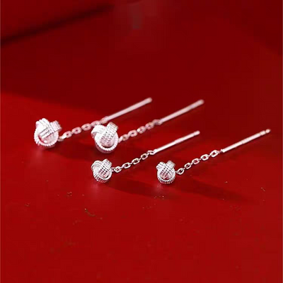 s925纯银如意结流苏耳线女2024新款爆款耳链轻奢小众短款耳环耳饰