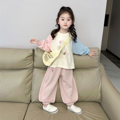 韩国童装女童套装春季中小童甜美可爱撞色插肩袖卫衣运动裤两件套