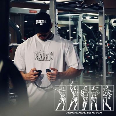 诸神之战健身造型短袖T恤男女纯棉落肩重磅健身房夏季宽松训练