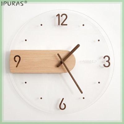 创意北欧简约实木制挂钟透明钟表挂钟客厅家居墙钟装饰钟轻奢表