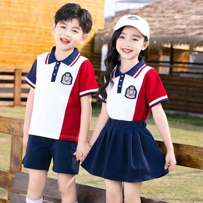 小学生校服短袖纯棉套装儿童夏季网红新品表演服两件套幼儿园园服
