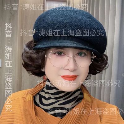 轻奢风假发一体帽针织软檐鸭舌帽女秋冬显脸小画家帽时尚贝雷帽