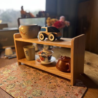 北美红橡木小横柜收纳柜复古日式置物架桌面茶杯架客厅多层桌上杯