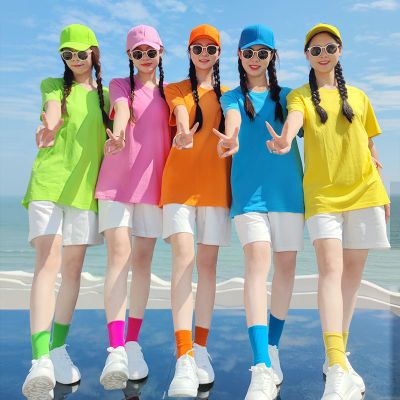 糖果色彩色T恤闺蜜装套装团建定制多巴胺穿搭夏日海边男女团体服
