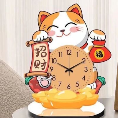 钟表摆台时钟招财猫网红时钟卡通创意客厅摆件装饰画卧室家用静音