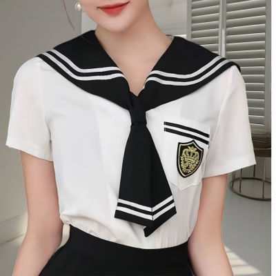 短袖女夏季2024年新款洋气海军领t恤宽松减龄别致独特上衣超