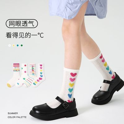儿童袜子新款韩系夏季薄款波点宝宝网眼袜女童中筒袜透气小腿袜棉