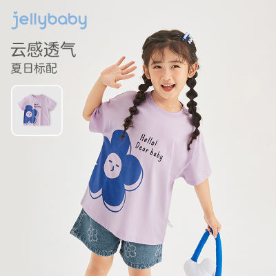 杰里贝比女童衣服夏装大童夏季上衣时尚宝宝夏季8岁儿童短袖t恤