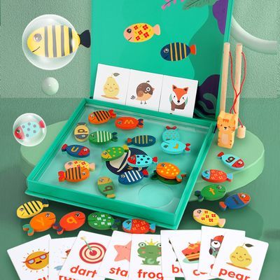 磁性钓鱼游戏宝宝儿童女孩木制字母多功能认知摸鱼拼单词益智玩具