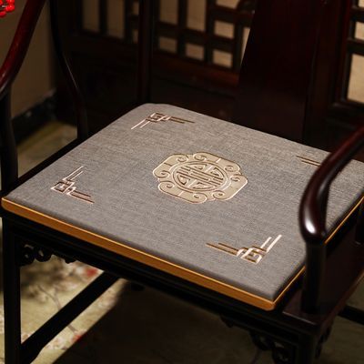 中式红木沙发椅子抱枕套棉麻棕垫餐椅官帽家用防滑圈椅坐垫茶椅垫