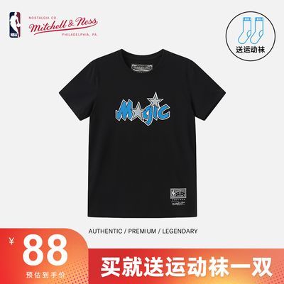 Mitchell&Ness夏季纯棉圆领短袖T恤NBA球队版印花大LOGO速干衫