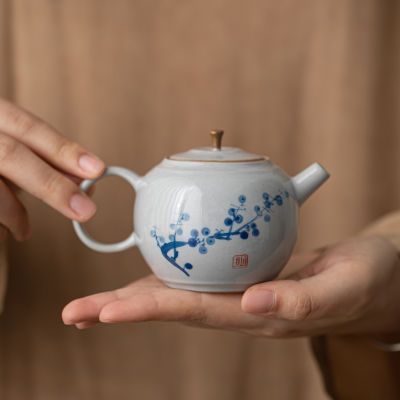 单人一体手绘中式复古陶瓷泡茶壶家用会客功夫茶单壶仿古手工山水