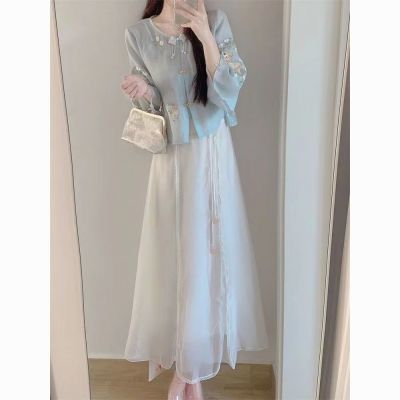 新中式国风套装女夏季新款高级感重工精致刺绣上衣半身裙子两件套