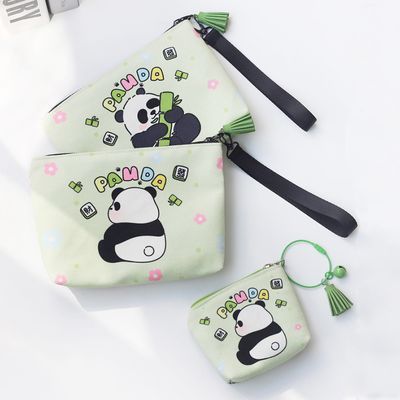 卡通可爱熊猫学生零钱包便携印花口红收纳包清新手机包大容量