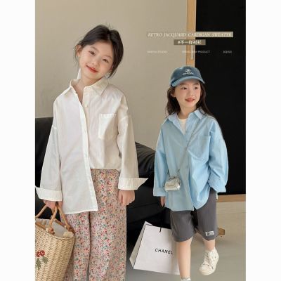韩国童装女童翻领衬衫长袖2024春季新款韩版宝宝纯色简约洋气上衣