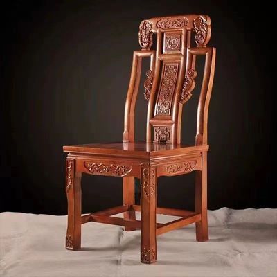 实木椅子餐椅家用餐桌椅凳子靠背中式明清古典雕花整装象头椅清仓