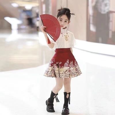 新中式女童马面裙套装夏季改良汉服中国风古装明制儿童古风宝宝装